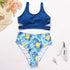 High Waist Solid Color Printed Swimsuit